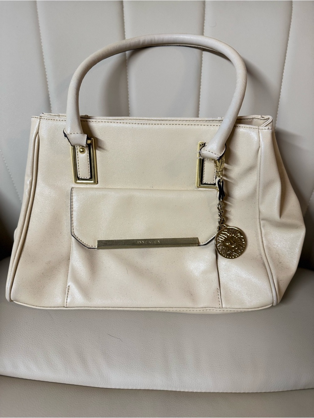 Anne Klein Cream Top-Handle Satchel with Gold Charm